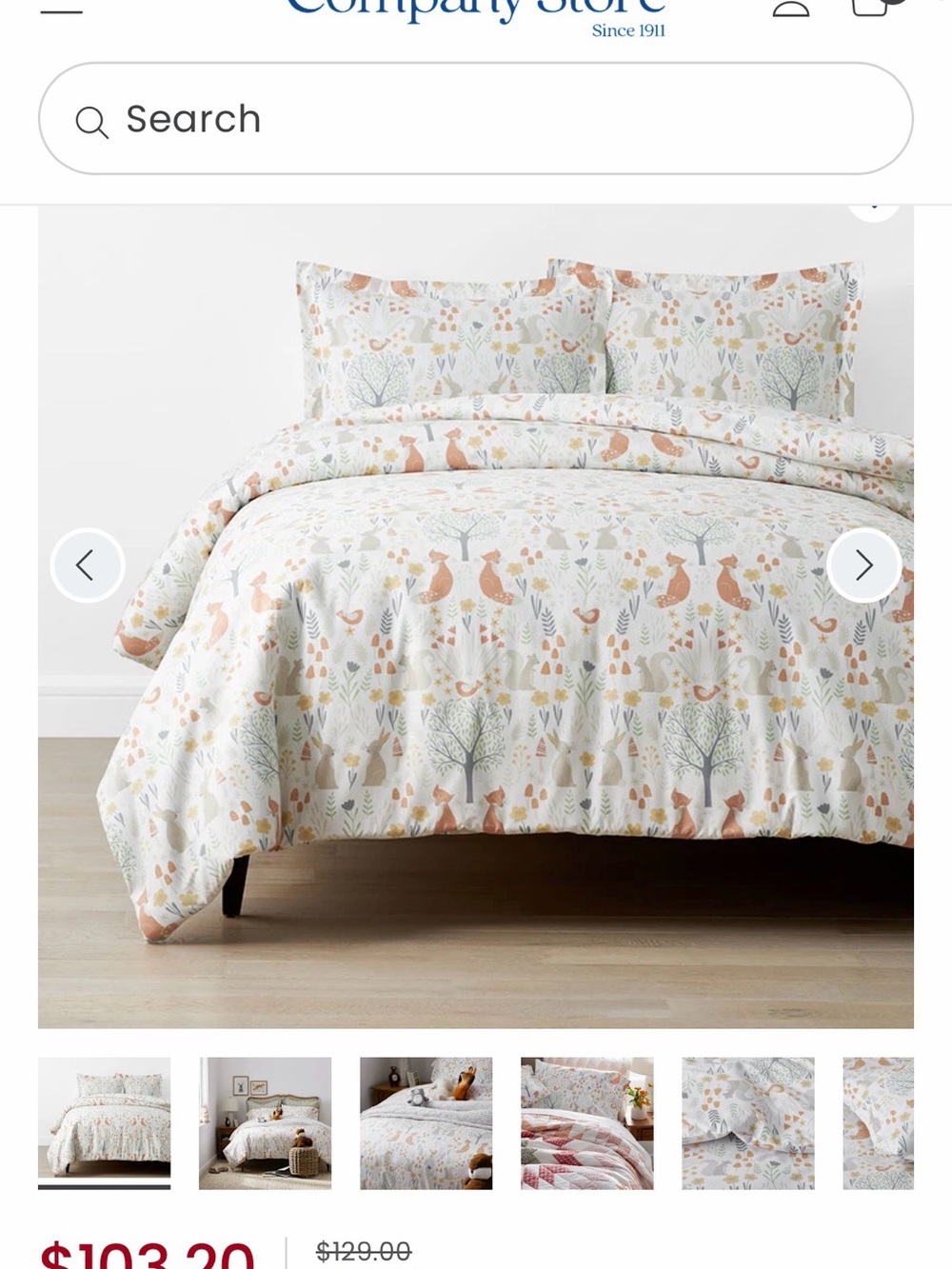 The Company Store Fox & Tree Duvet Cover, flat sheet, and shams(x3), bed skirt